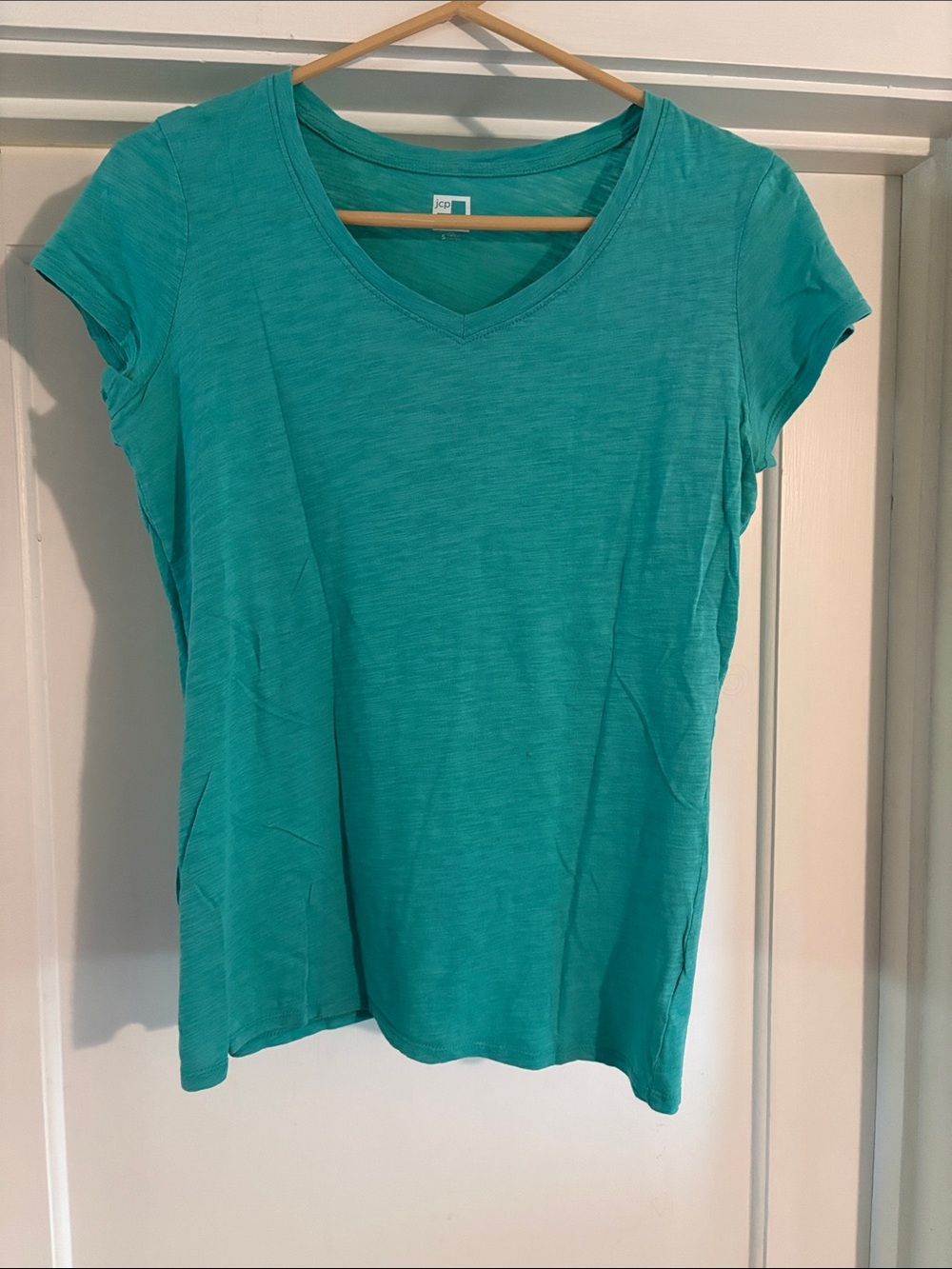 jcpenney Teal V-Neck Short Sleeve Top